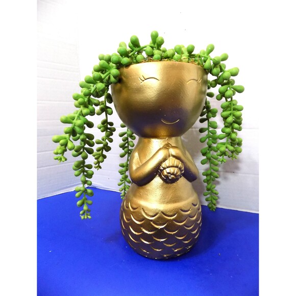 NEW Beautiful Rare Mermaid & Faux Plant Figurine Statue Coastal Nautical Decor - Picture 6 of 8